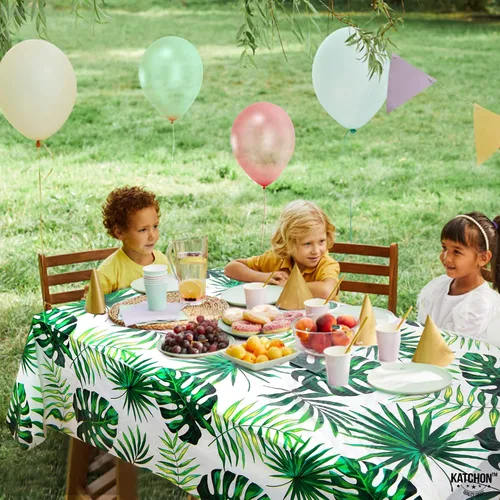 Vista 8 de KatchOn, Manteles hawaianos para fiestas, 2 piezas, 54 x 108 pulgadas, mantel Luau, decoraciones de fiesta Luau, mantel tropical de hojas verdes