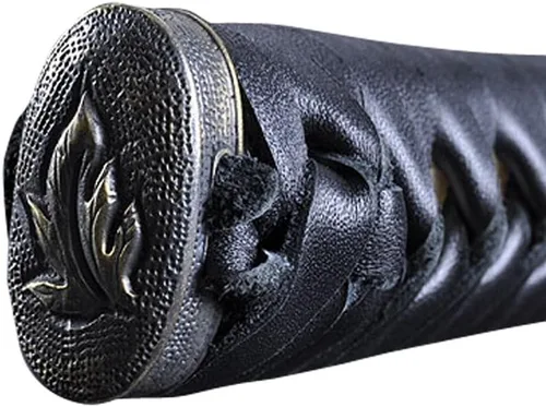 Vista 7 de HMS Fully Functional Hattori Hanzo Katana Sword, 1045 Carbon Steel, Hand Forged Heat Tempered, Full Tang, Sharp, Black Scabbard