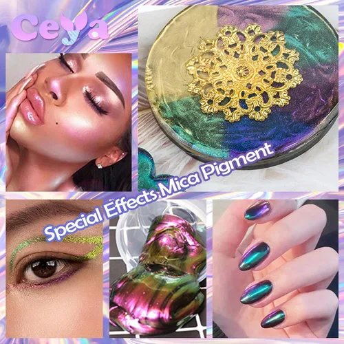 Vista 6 de Ceya Polvo de mica camaleón, 1.8 onzas/1.76 oz de polvo cromado Midnight Dream Chrome, pigmento de cambio de color con efecto nacarado de grado