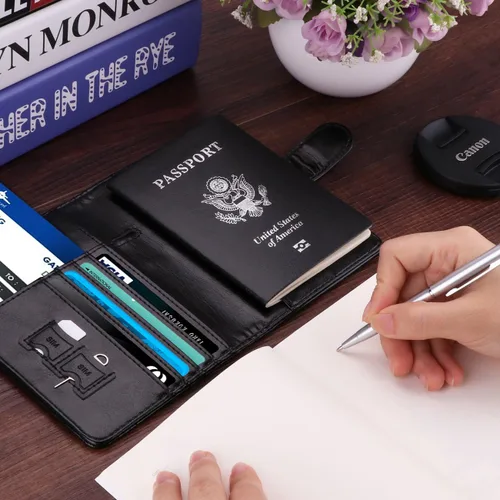 Vista 7 de WALNEW Funda para pasaporte de viaje, pasaporte, tarjetero, cartera