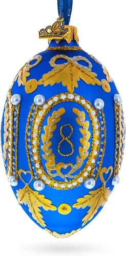 1893 Cáucaso en cristal de huevo real azul adorno 4 pulgadas