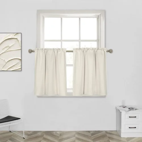 Vista 11 de MUMFAS Cortina pequeña de 36 pulgadas, 2 paneles de cortinas opacas para cocina, ventana corta, cafetería, juego de cortinas con bolsillo para Negro
