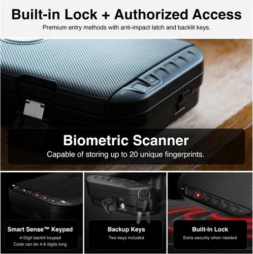 Vista 3 de VAULTEK LifePod 20 Full-Size Biometric Lockable Weatherproof Case with Built-in Lock, Steel Security Cable, & TSA Handgun Case or Car Safe, Portable