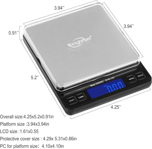 Vista 3 de Weighmax Duo Series W-7800 - Báscula de bolsillo digital Pro de alta precisión de 0.1 g/0.01 oz, 105.82 oz, sirve como báscula de cocina y báscula