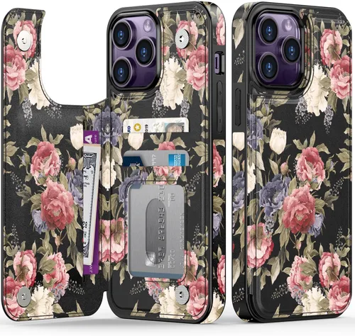 Vista 1421 de LETO para iPhone 15 Pro Funda tipo cartera - Tapa tipo folio con patada - Diseños de moda - Tarjetero - Funda protectora para mujeres y niñas - 6.1