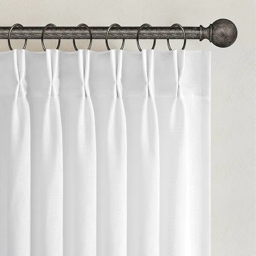 Topfinel Cortinas de Lino Beige Blanco con Pliegues Pinzados para Dormitorio de 72 Pulgadas de Largo, Juego de 2 Paneles, Filtrado de Luz Semi