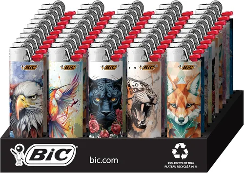 BIC Maxi encendedor de bolsillo, colección de tatuajes de edición especial, varios diseños únicos de encendedores, bandeja de 50 unidades de