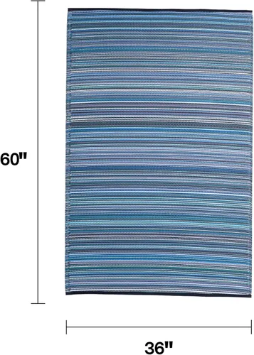 Vista 2 de Fab Habitat - Alfombra de exterior, impermeable, resistente a la decoloración, sin arrugas, de plástico reciclado premium, a rayas, para el porche