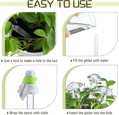 Vista 4 de meekoo 10 globos de riego de plantas de vidrio para riego automático al aire libre, dispositivo de inserción de maceta con degradado de arco iris