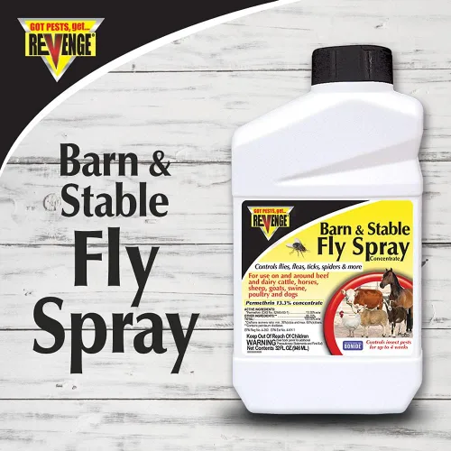 Vista 2 de Revenge Barn & Stable Mosca Spray, concentrado de 32 onzas de insecticida de larga duración para control de pulgas y garrapatas en interiores
