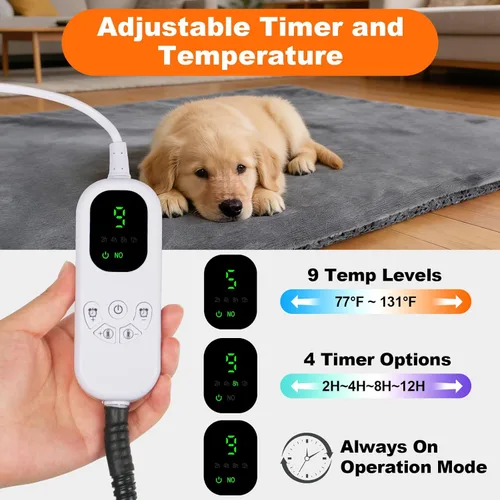 Vista 4 de MECHEER Heated Cat Bed - 9 Adjustable Temperature Cat Heating Pad Indoor with Timer Options Chew-Resistant Cord Pet Heating Pad for Cats & Dogs