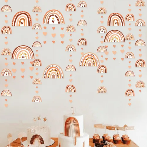 Vista 5 de Decoraciones de Fiesta Arcoíris Boho Guirnalda Colgante de Recortes de Corazones Arcoíris Boho para Fiestas Groovy Retro Hippie Cumpleaños Baby