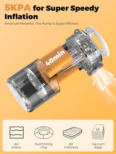 Vista 3 de Qunature - Mini bomba eléctrica portátil para inflables con batería de 1500 mAh, luz de campamento, recargable, USB, desinflado para colchón de cama