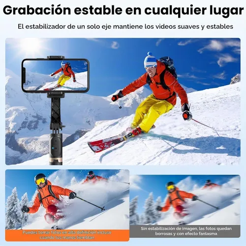 Vista 4 de Estabilizador de cardán para smartphone, cardán de mano de equilibrio automático de 1 eje, trípode extensible giratorio de 360°, control remoto Negro