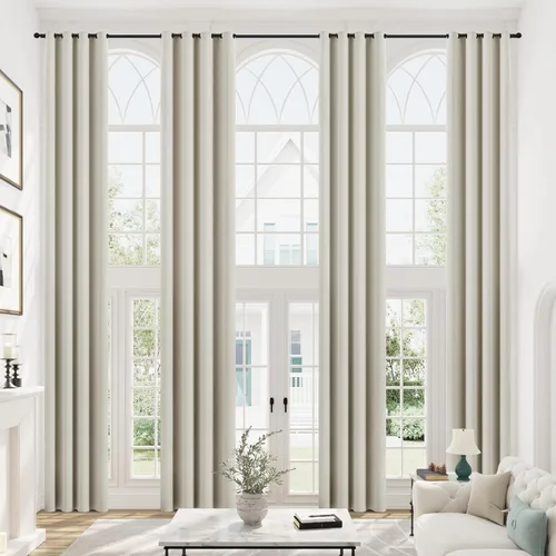 Vista 16 de mstexa Cortinas opacas beige para techo alto sala de estar, cortinas extralargas de lino sintético con ojales para cortinas de casa de 2 pisos