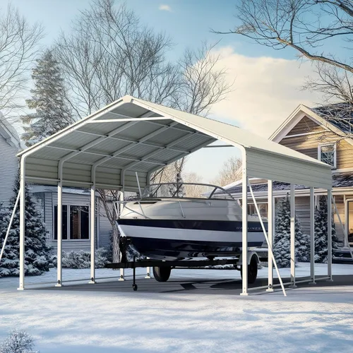 Vista 8 de ADVANCE OUTDOOR Cochera de metal de techo vertical resistente de 12 x 21 pies, refugio de coche preperforado para todo tipo de clima para barcos