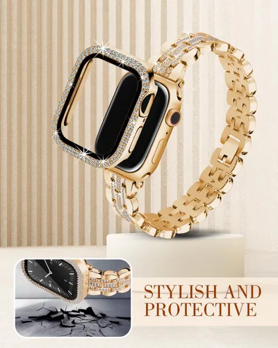 Vista 4 de Correa Bling Compatible con Apple Watch de 1.57 Pulgadas para Mujeres, Correa de Joyería de Diamantes, Correa de Repuesto de Metal, Pulsera