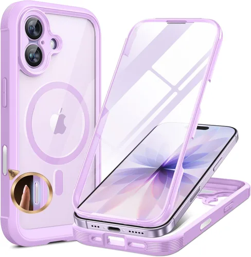 Vista 83 de Miracase Funda magnética para iPhone 14 de 6.1 pulgadas, protector de pantalla de vidrio templado integrado + protector de lente, compatible