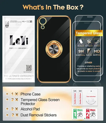 Vista 8 de LeYi Funda para iPhone XR: con Protector de Pantalla de Vidrio Templado [Paquete de 2] Soporte de Anillo Giratorio de 360°, Soporte Magnético