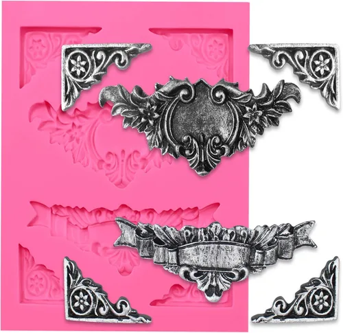 Vista 8 de Funshowcase Flourish Scroll Lace Fondant Molde de silicona para decoración de pasteles, proyectos de manualidades de arcilla polimérica