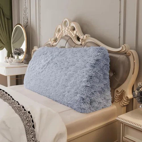 Vista 22 de Almohada de cabecero de 11 libras engrosada tamaño queen para sentarse en la cama, almohada de apoyo para la espalda para leer con bolsillo lateral