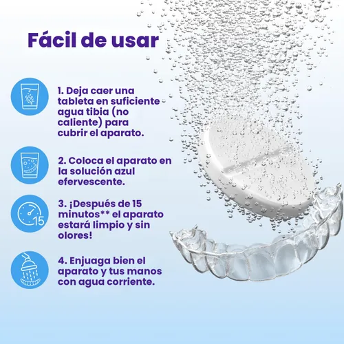 Vista 4 de Retainer Brite Tabletas limpiadoras de retenedores para limpiadores ultrasónicos, utilizadas para limpiar Invisalign, protector bucal, protector