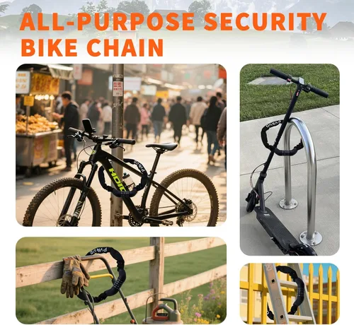 Vista 6 de Candado de cadena para bicicleta, combinación de 5 dígitos, antirrobo, 3.5 pies, cerradura de cadena de bicicleta de 0.236 pulgadas de grosor, alta