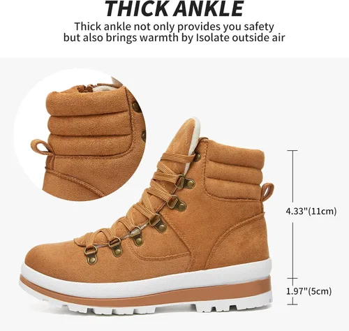 Vista 4 de FRACORA Botas de combate para mujer, botas de tobillo con cordones, botas de nieve para invierno, botas de nieve con cremallera lateral