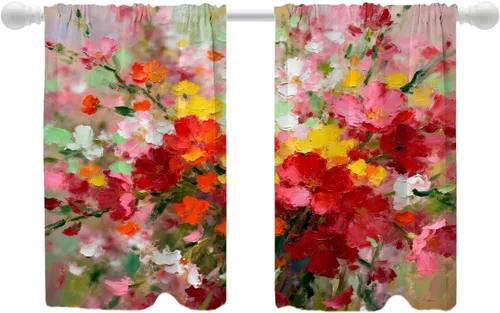 Vista 15 de Shrahala Cenefas de cocina con rayas clásicas azules, cortinas blancas para media ventana, tratamiento de ventana de poliéster multicapa para sala