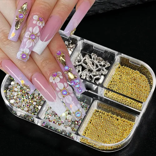 Vista 5 de Dijes de aleación 3D de mariposa para uñas, mariposas acrílicas 3D, diamantes de imitación con perlas, cuentas de caviar, diseño de cristal