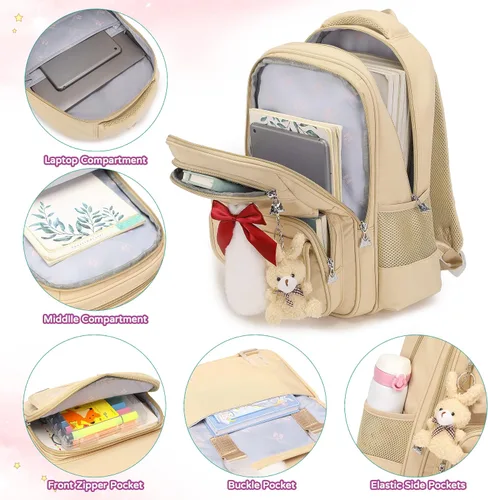 Vista 5 de Mochila para laptop de 15.6 pulgadas, mochila escolar para niños, mochilas primarias, mochilas universitarias para mujeres, niñas, adolescentes