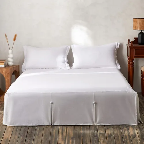 Vista 33 de BISELINA Falda de cama de lino francés con esquina plisada, caída a medida de 14 pulgadas, mezcla de lino natural y algodón, volante antipolvo