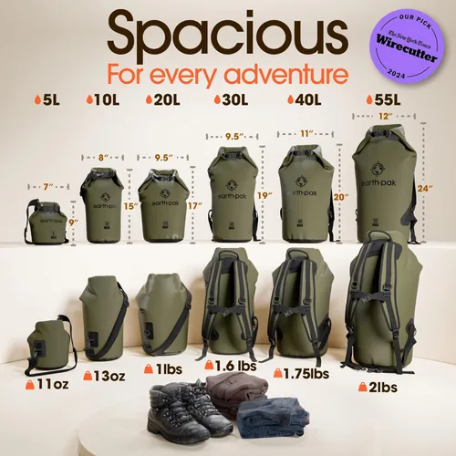 Vista 17 de Earth Pak Bolsa Seca Impermeable - Mochila Impermeable de Cierre Enrollable Superior Mantiene el Equipo Seco para Kayak con Funda Impermeable
