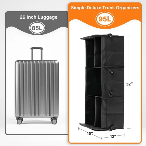 Vista 2 de Simple Deluxe Organizador de maletero de automóvil, almacenamiento plegable de múltiples compartimentos, antideslizante, poliéster Oxford 600D