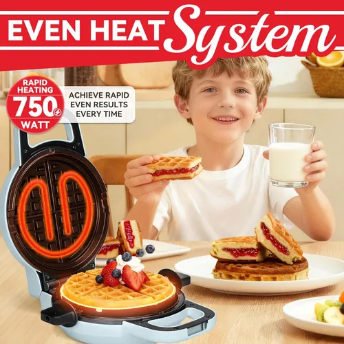 Vista 2 de SugarWhisk Máquina de Hacer Waffles Rellenos de 6 Pulgadas Giratoria, Máquina de Hacer Waffles Volteable con Anillo de Waffle Removible, Waflera