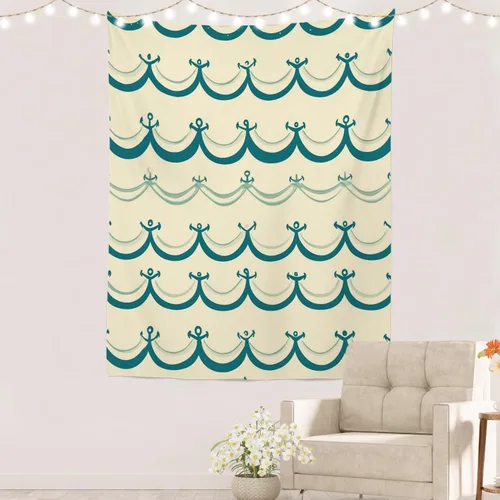 Vista 50 de Batmerry Maritime Ocean Tapestry, Anchors Wave Nautical Wall Art Hanging Decoration Polyester Fiber White Ruffled Around For Dorm Room Bedroom