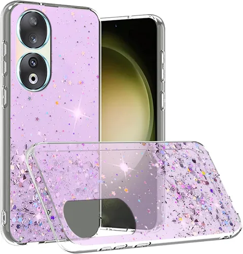 Vista 10 de Funda compatible con Honor 90 con purpurina rosa transparente, para Honor 90, funda de silicona transparente de TPU suave para mujeres y niñas, a