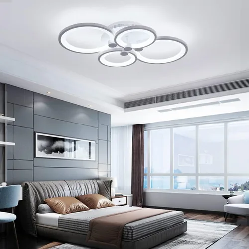 Vista 7 de Ganeed Lámpara de techo moderna regulable, accesorios de luz de techo de montaje empotrado LED de acrílico de metal, candelabro LED de 56 W
