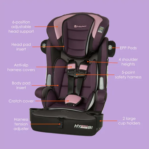 Vista 2 de Baby Trend Hybrid SI 3 en 1 - Asiento de coche con refuerzo de combinación con protección contra impactos laterales, Dash Orchid