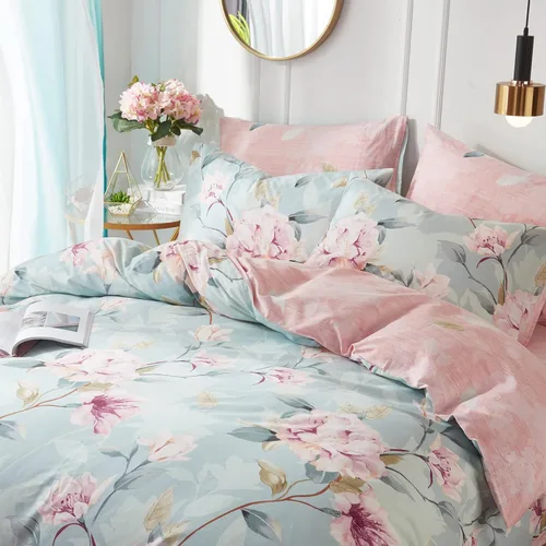 Vista 7 de VClife - Juego de ropa de cama de algodón de 3 piezas, tamaño queen, con estampado floral, ligero, suave, azul y rosa, vintage, funda de edredón