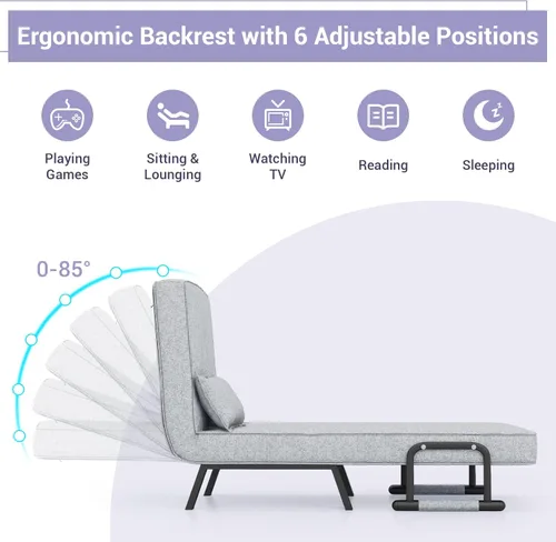 Vista 14 de KOMFOTT Sofá cama convertible 4 en 1 plegable con respaldo ajustable de 6 posiciones, tumbona tapizada con almohada extraíble, sofá reclinable