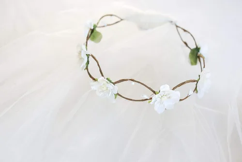 Vista 3 de Velo de corona de flores - Velo de despedida de soltera - Trenzado - Blanco roto