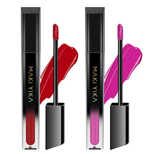 Vista 51 de MAKI YIKA Juego de 3 lápices labiales líquidos mate, color negro y rojo Negro/Rojo Oscuro/Desnudo