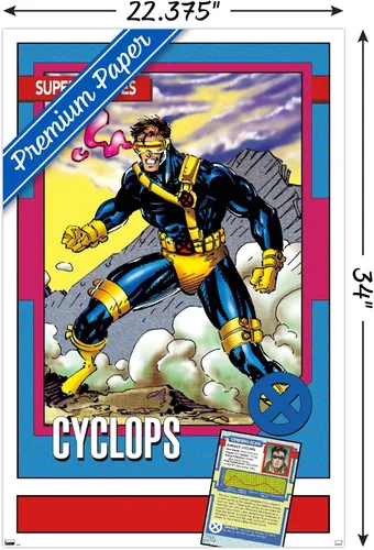 Vista 4 de Trends International Marvel Trading Cards - Póster de pared de cíclope, 14.725 x 22.375 pulgadas, versión enmarcada de madera de granero Versión