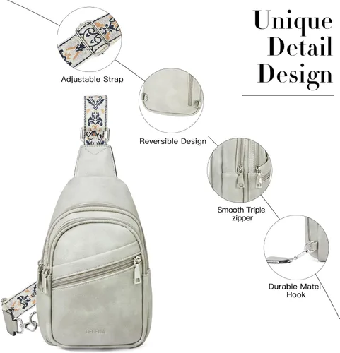 Vista 46 de Telena Bolso bandolera para mujer, bolso cruzado para mujer, cangurera de cuero vegano con correa ajustable