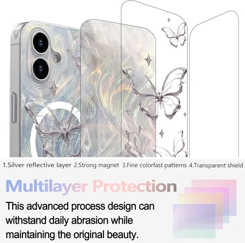 Vista 463 de I-MGAE-IN-AR - Funda diseñada para iPhone 12 y 12 Pro, diseño de mariposa plateada brillante, funda protectora de poliuretano termoplástico, suave