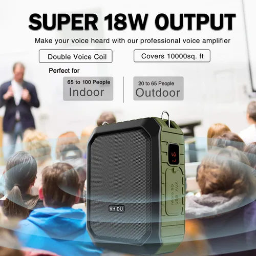Vista 2 de Amplificador de voz inalámbrico Bluetooth impermeable de 18 W, micrófono portátil con altavoz pequeño micrófono personal para profesores, al aire