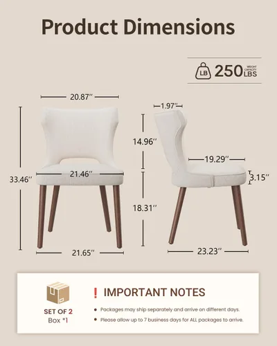 Vista 2 de Juego de 2 sillas de comedor tapizadas, sillas de cocina con respaldo curvado