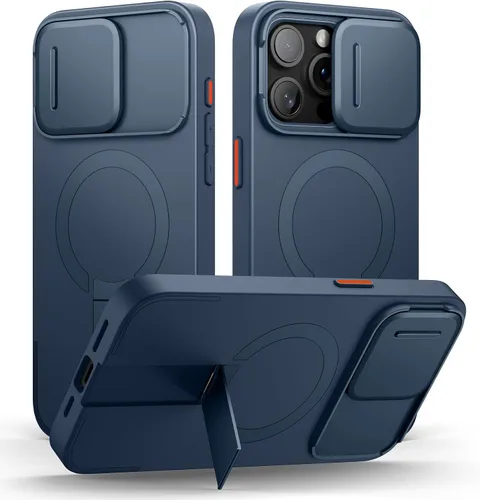 Vista 103 de SURITCH Funda para iPhone 16 Pro Max con cubierta magnética para cámara deslizante y soporte ajustable, compatible con MagSafe, funda protectora