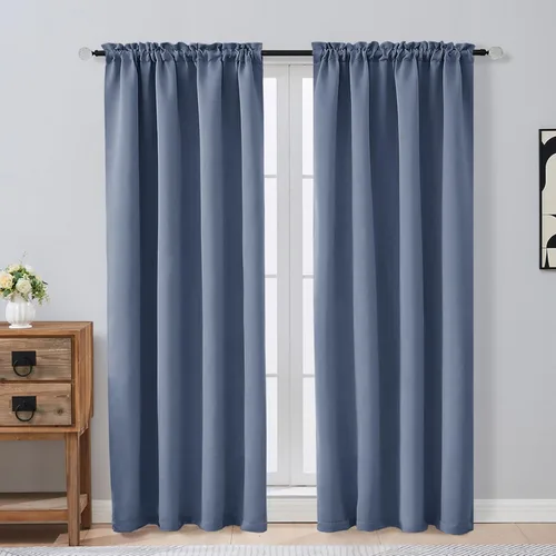 Vista 98 de OVZME Aqua Blackout Curtains for Small Window Treatment, Light Blocking Short Kitchen Window Curtains Over Sink, Dual Rod Pocket Half Window Tiers
